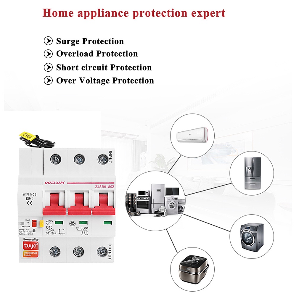 Aptomat CB Tuya WIFI  100A 125A Công Tắc Ngắt Kết Nối WIFI Thông Minh 1P 2P 3P 4P