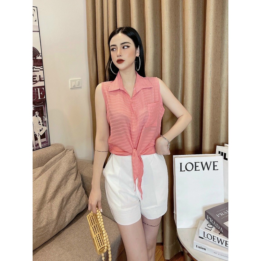 Áo sơ mi buộc vạt sát nách đẹp, mát