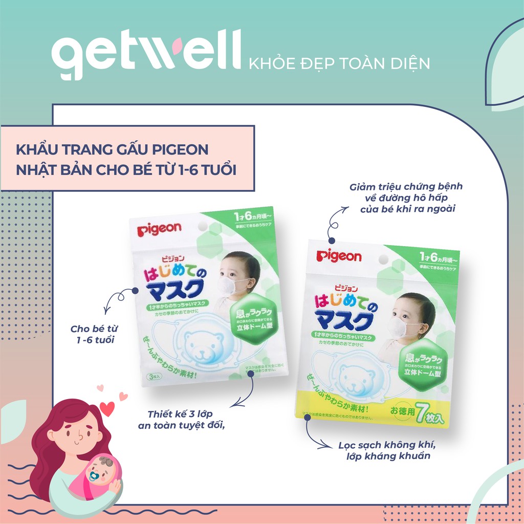 KHẨU TRANG GẤU PIGEON NHẬT BẢN CHO BÉ TỪ 1-6 TUỔI