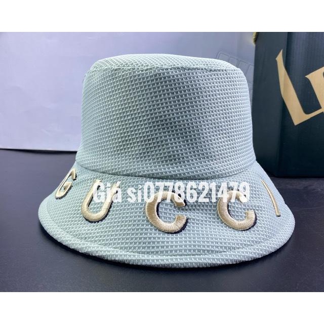 Nón bucket vải xốp nhập 2 lớp thời trang nữ - Mũ vành thêu chữ GU iC thời trang Hàn Quốc
