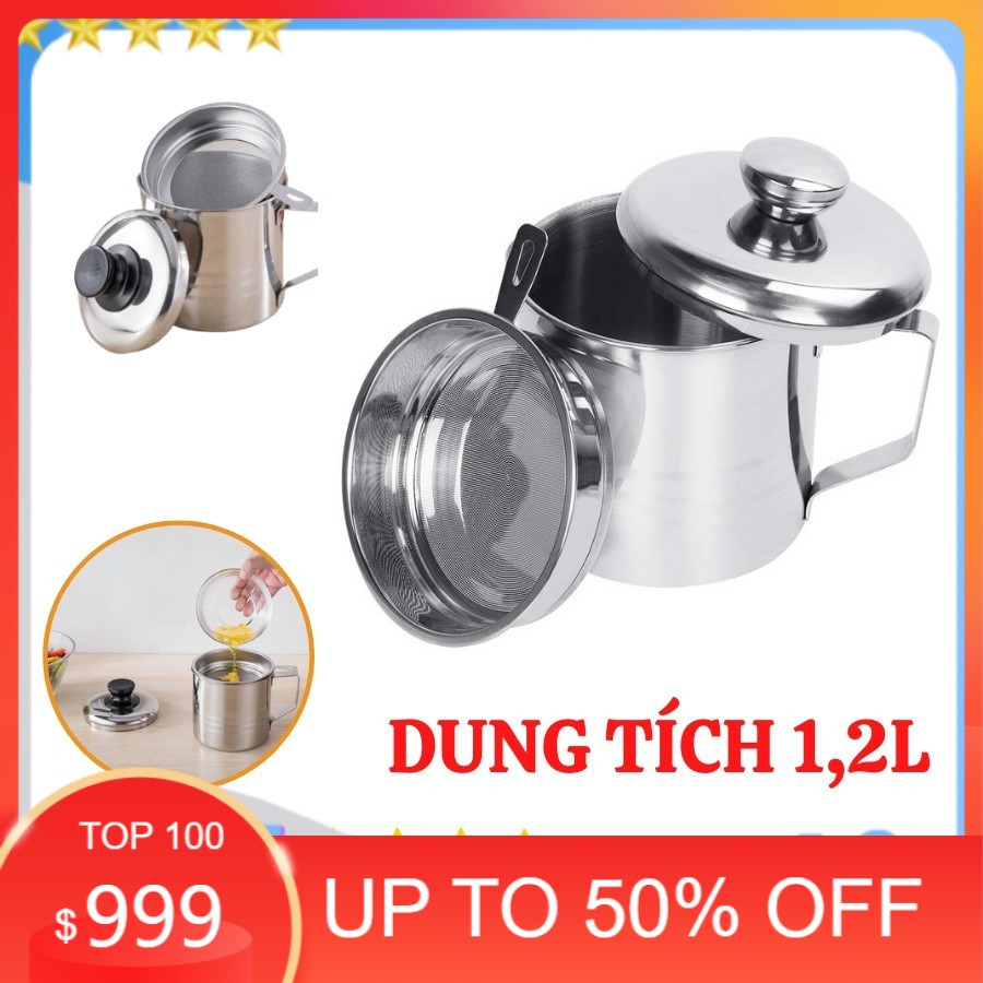 Lọc Dầu Ăn, Ca Lọc Dầu Ăn 1.5L Inox 304 Lọc Bỏ Cặn Dầu Ăn Có Khay Lọc Hiệu Quả, Bình Đựng Dầu Thừa Tiện Dụng - AQ .TT