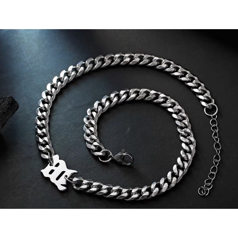 Vòng cổ thép titan không gỉ chuỗi dây xích Cuban 7mm tạo kiểu Đơn Giản kí hiệu chữ Misbhv phong cách Hiphop