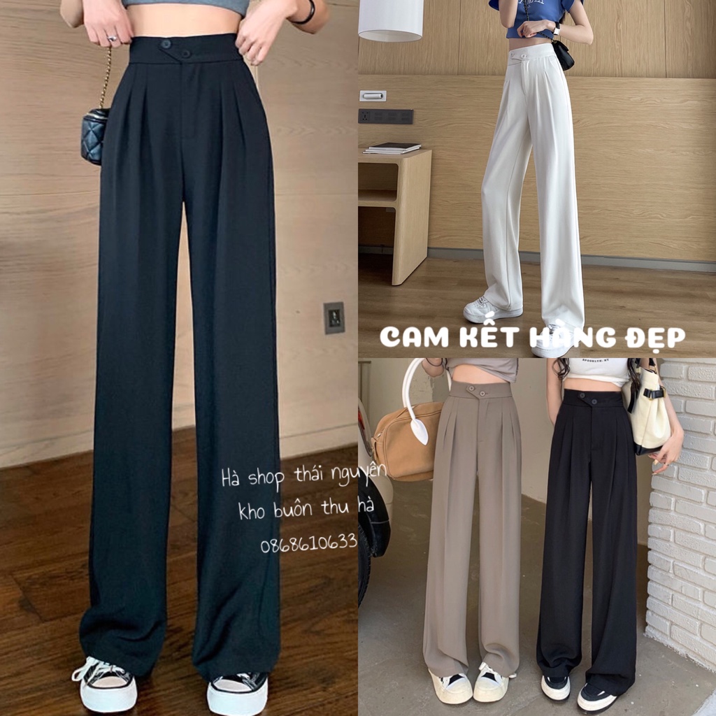 Quần Ống Rộng nữ Cúc Lệch Cạp Cao Chất Ruby Cao Cấp Culottes, mặc đi làm, đi chơi from chuẩn ảnh, chất mịn mát