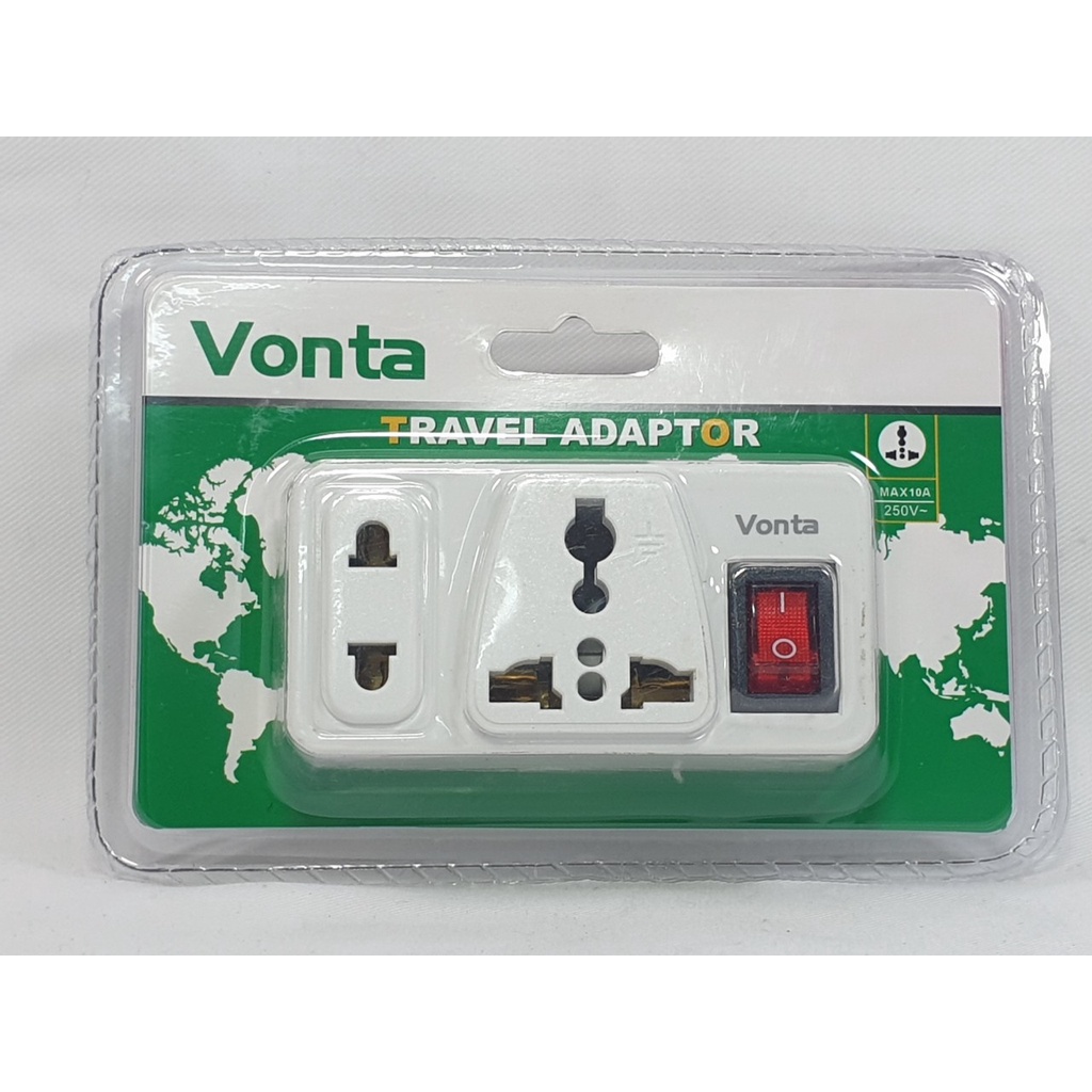 Ổ cắm nối chia đa năng vuông VONTA có công tắc, 01 ổ cắm 3 chấu+01 ổ cắm đôi - Điện nước gia dụng Hoàng Kim