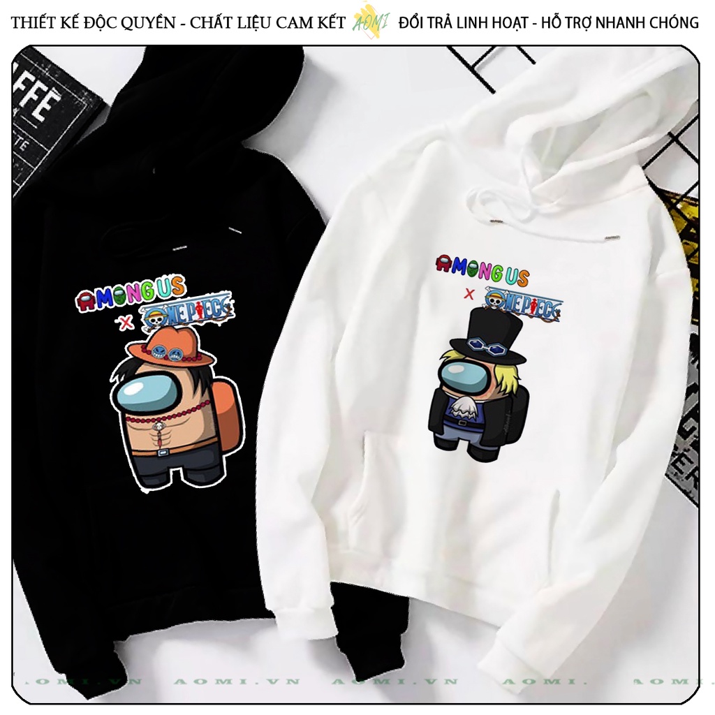 Áo khoác Nỉ Bông HOODIE Among Us x One Piece tay dài da cá mũ trùm đầu unisex full size AOMIVN