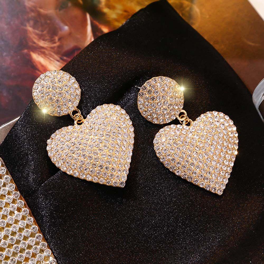 AROMA Bông Tai Hình Trái Tim Đính Đá Lấp Lánh Thời Trang Sang Trọng Cho Nữ