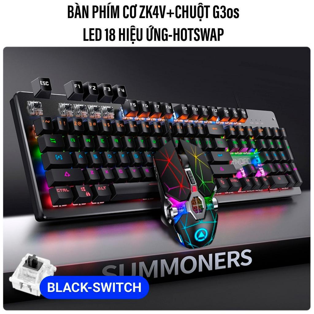 COMBO Bàn Phím Cơ Và Chuột Có Dây YINOIAO ZK4V+G3os Hotswap LED 18 Hiệu Ứng Blue Black Switch Dùng Cho Máy Tính Laptop