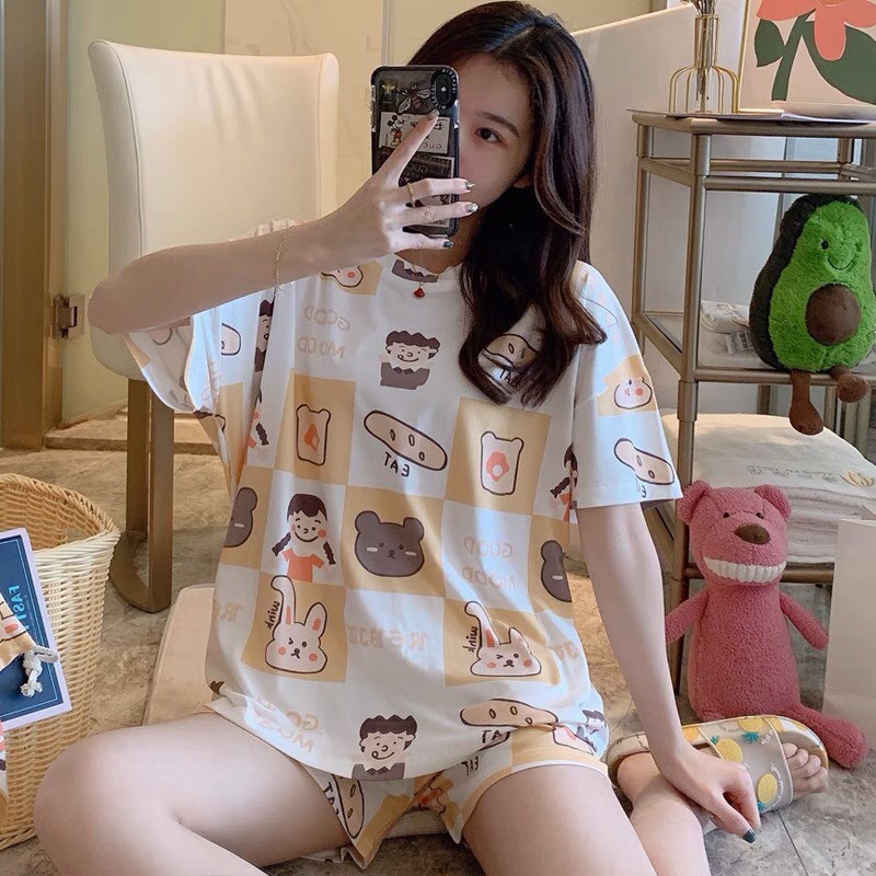 Đồ bộ nữ mặc nhà dễ thương, bộ ngủ hoạt hình bigsize cao cấp tay cộc quần cộc mùa hè chất cotton thun sữa ALALA