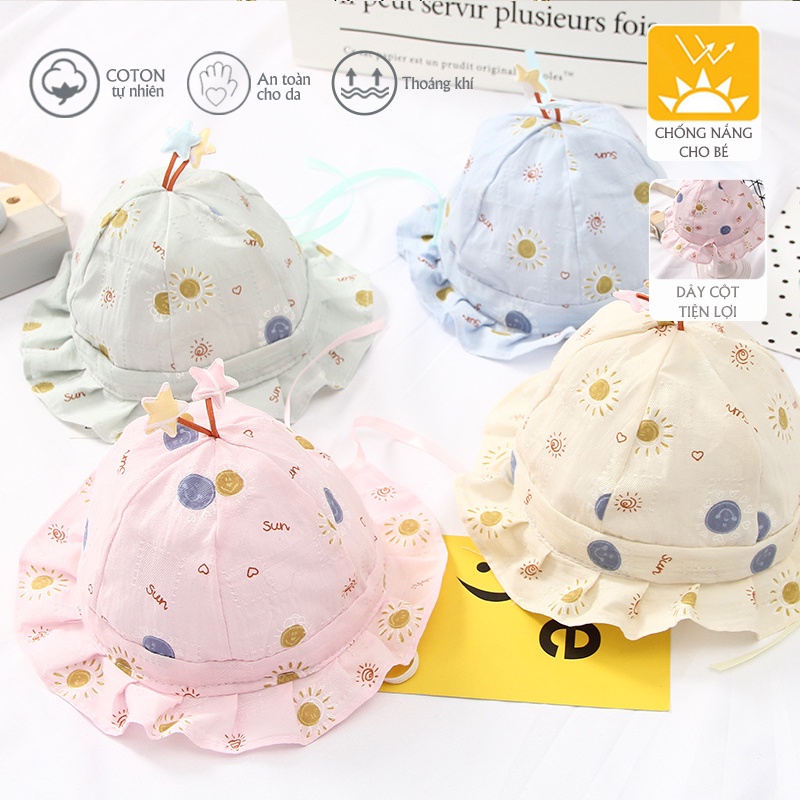 Mũ em bé gái sơ sinh thiết kế rộng vành mềm phong cách đáng yêu, chất cotton tự nhiên thoáng khí, mềm mát PocoHome