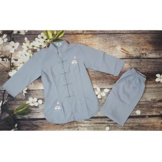 Bộ phật tử màu xanh ghi đá cài khuy tàu tặng kèm lì xì 10k