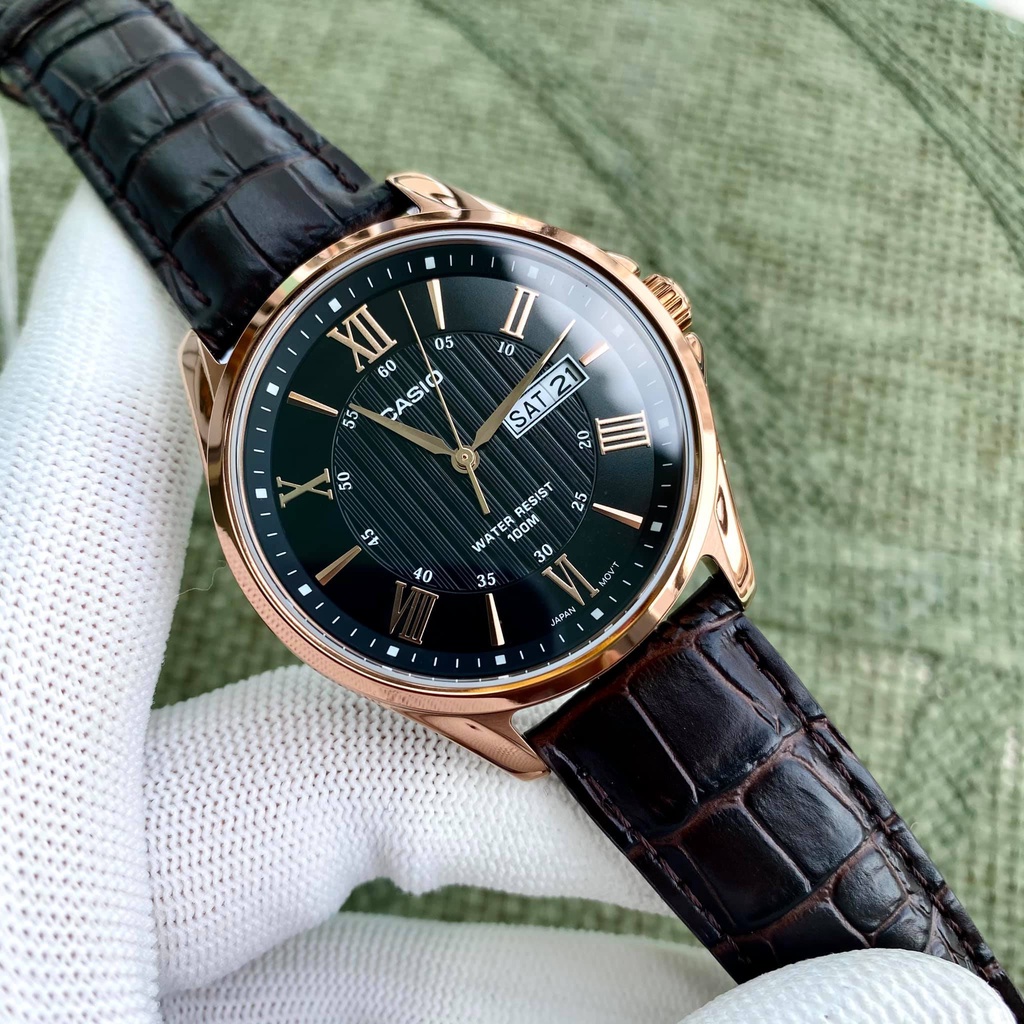 Đồng hồ Nam Casio MTP 1384L, đồng hồ chính hãng, dây da, kiểu dáng sang trọng, hiển thị thứ ngày