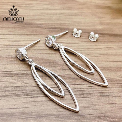 Bông Tai 2 Hình Elip Bạc Ý S925 - Minh Canh Jewelry