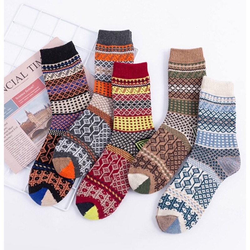 [TonaShoe] Tất Thổ Cẩm Hoạ Tiết Thoi Vintage Nam Nữ M6