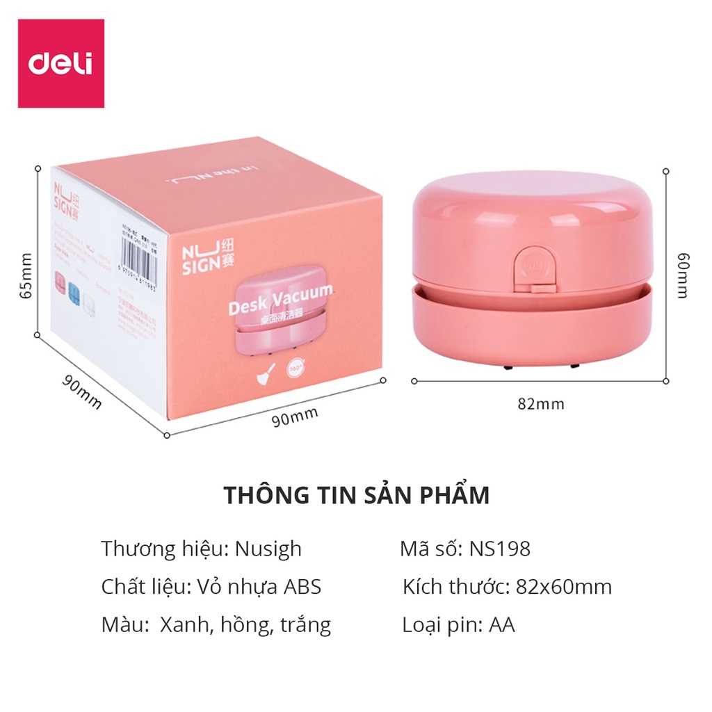 Máy hút bụi bàn mini để bàn tiện lợi Deli - Hồng/Trắng/Xanh ngọc - NS198