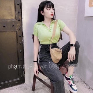 Áo len cổ bẻ cúc tay cộc ( quảng châu )