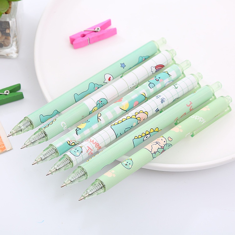 Set 6 Bút Mực Gel Đen Hình Khủng Long Dễ Thương Cho Học Sinh