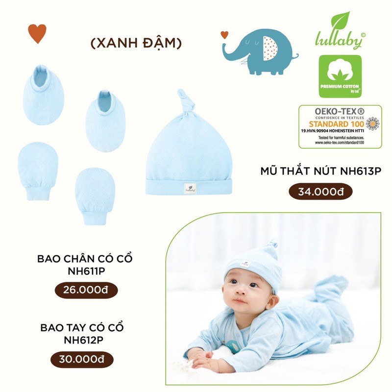 Lulaby - Mũ thắt nút , bao tay - chân có cổ NH6123P