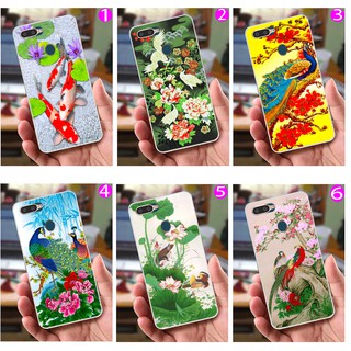 Ốp lưng Oppo A7 (dẻo viền trắng trong) - Hình Chim Công, Cá Chép, Cò