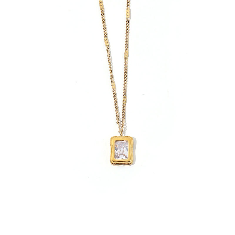 Dây Chuyền Thép Titan Mạ Vàng 18k Đính Kim Cương Trắng Phong Cách Hàn Quốc Đơn Giản Dễ Phối Đồ Cho Nữ