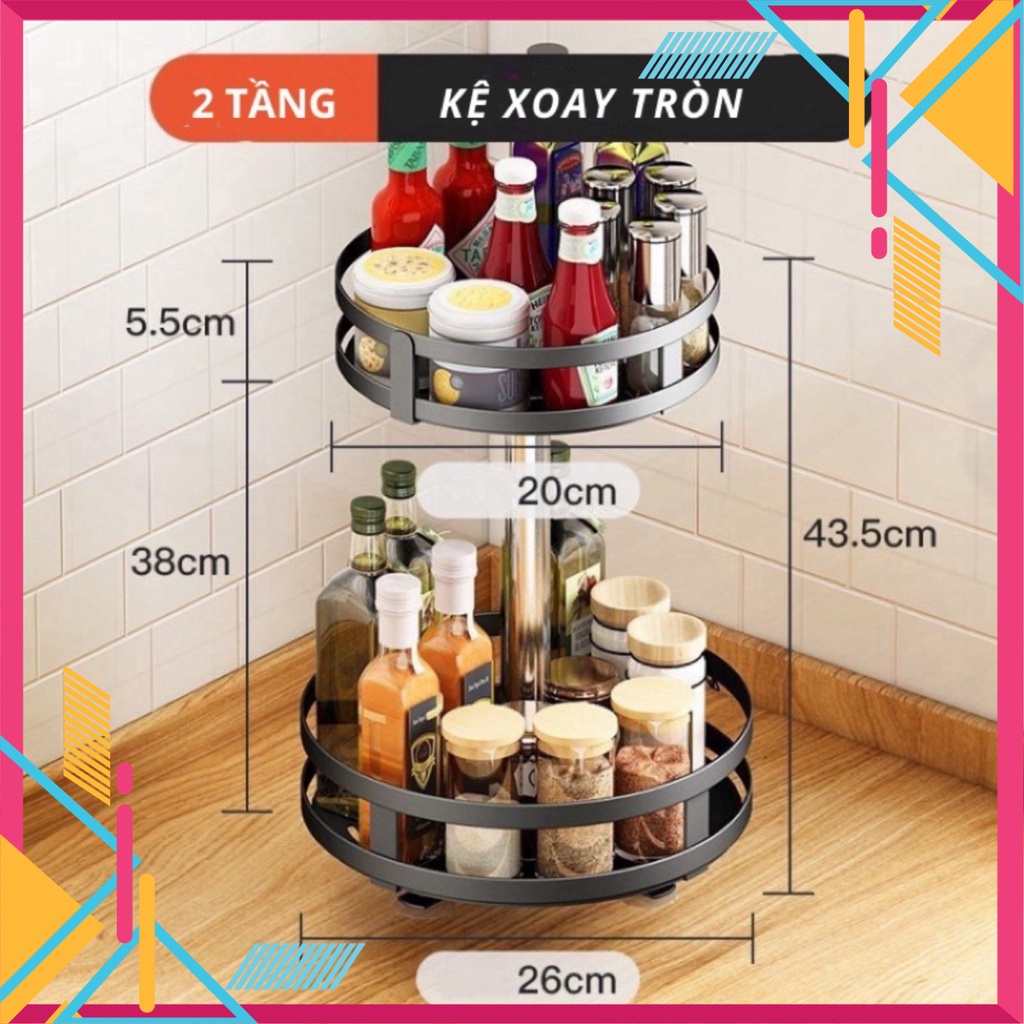 Kệ Bếp gia vị ,kệ đựng gia vị 2 tầng 3 tầng tròn vuông xoay 360 độ sơn tĩnh điện chống gỉ Smart Vc