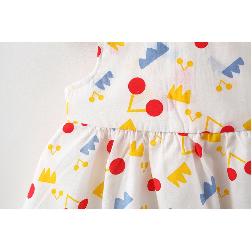 Váy đi biển/đầm đi biển/váy bé gái 2 quai họa cherry tiết xinh xắn, chất thô thoáng mát cho bé từ 1-4 tuổi