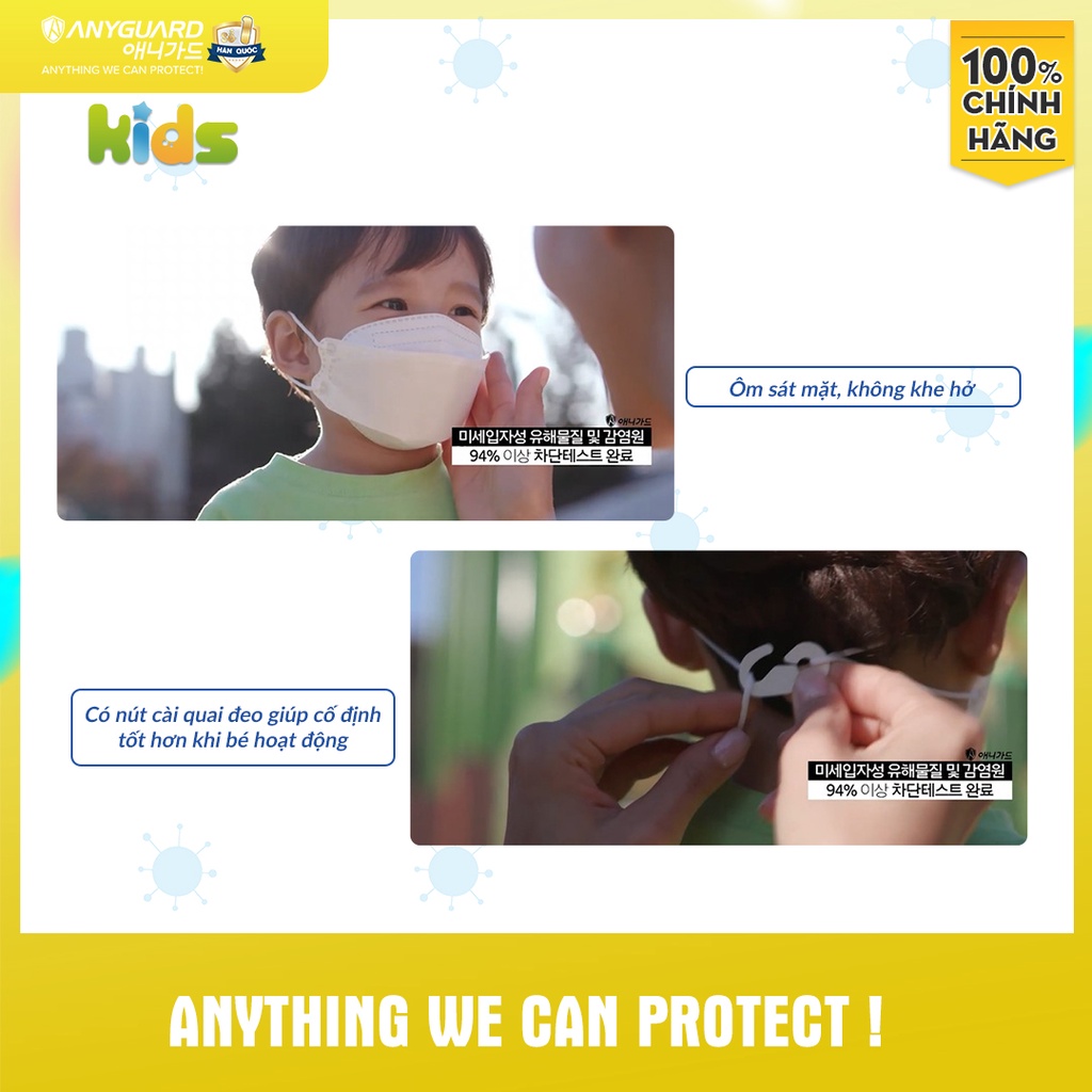 Khẩu Trang Trẻ Em KF94 3D Cao Cấp Chống Bụi Siêu Mịn 0.4um Anyguard Hàn Quốc Chính Hãng - 베이비 마스크 - Face Mask For Kids