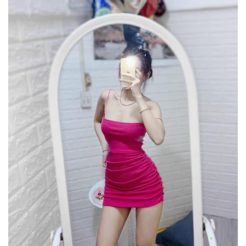 đầm dây bún nhún 2 bên sườn sexy, tôn dáng, đủ màu hình thật