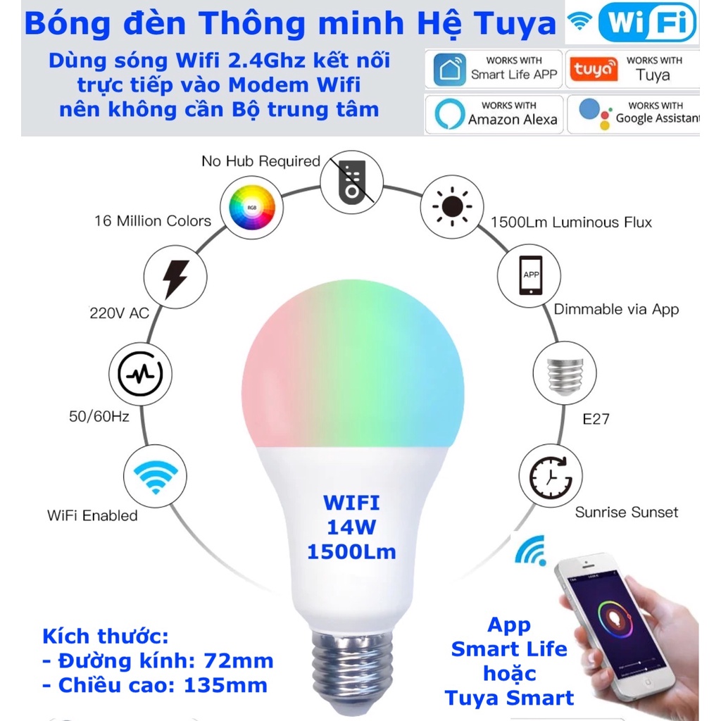 Bóng đèn thông minh , kết nối Wifi , Hệ Tuya / Smart Life / Home Assistant  ESPHome -