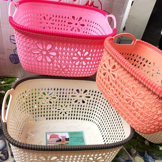 Giỏ Hoa 2 Quai Cầm, Hoa Văn Cực Đẹp, Kích Thước 22x26x10cm, thích hợp đựng mỹ phẩm, văn phòng