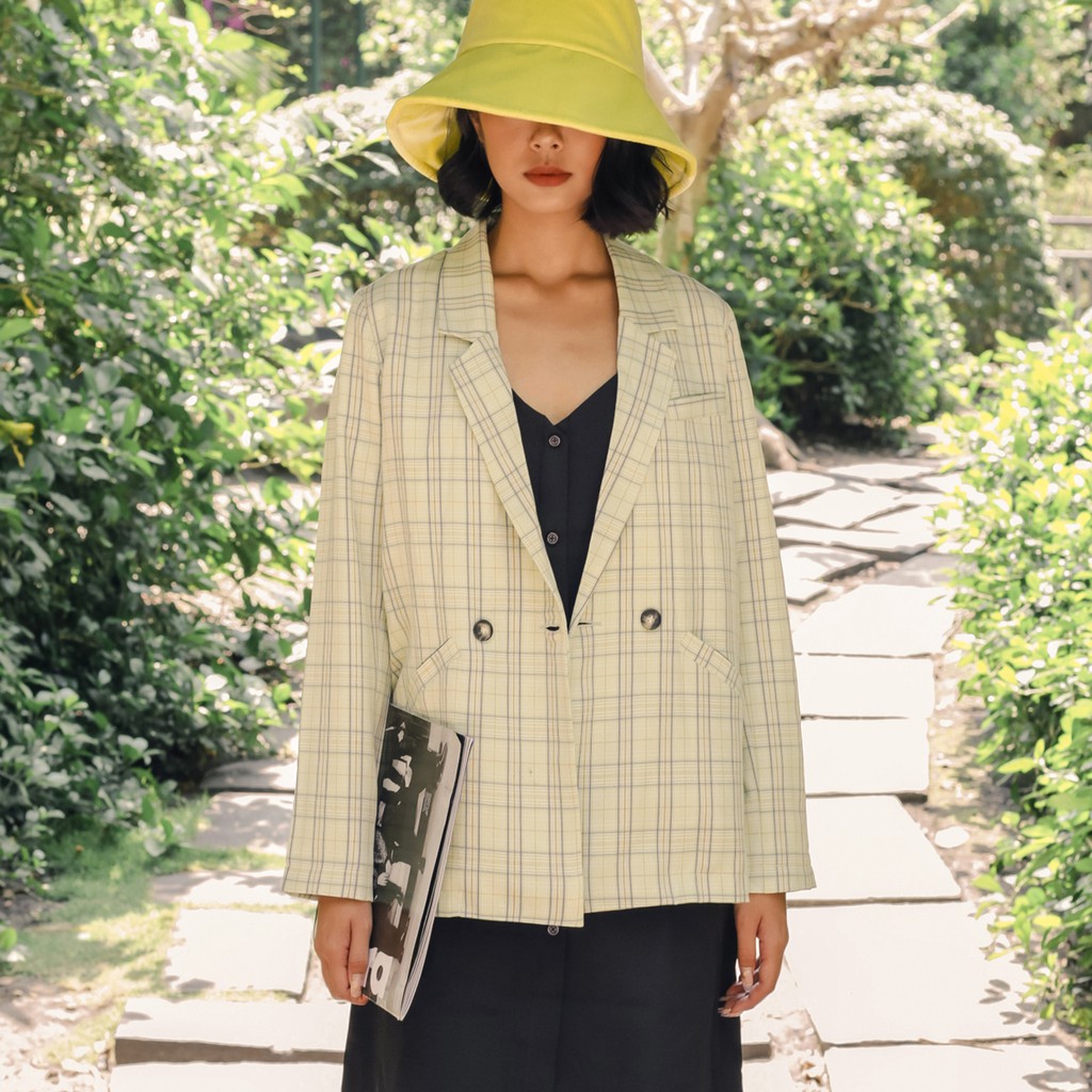 Áo vest nữ thời trang GAGO checked long sleeve jacket màu xanh lá GA3244 | BigBuy360 - bigbuy360.vn