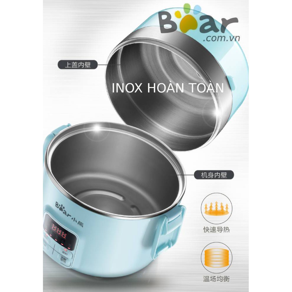 Hộp cơm điện áp suất hẹn giờ full inox 304 Bear DFH-B20J1