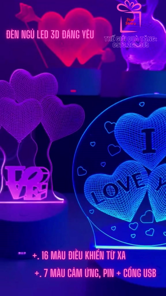Đèn Ngủ Led 3D Để Bàn, Đèn Trang Trí Phòng Ngủ 7 Màu Và 16 Màu Điều Khiển Từ Xa, Quà Tặng / Starstore | BigBuy360 - bigbuy360.vn