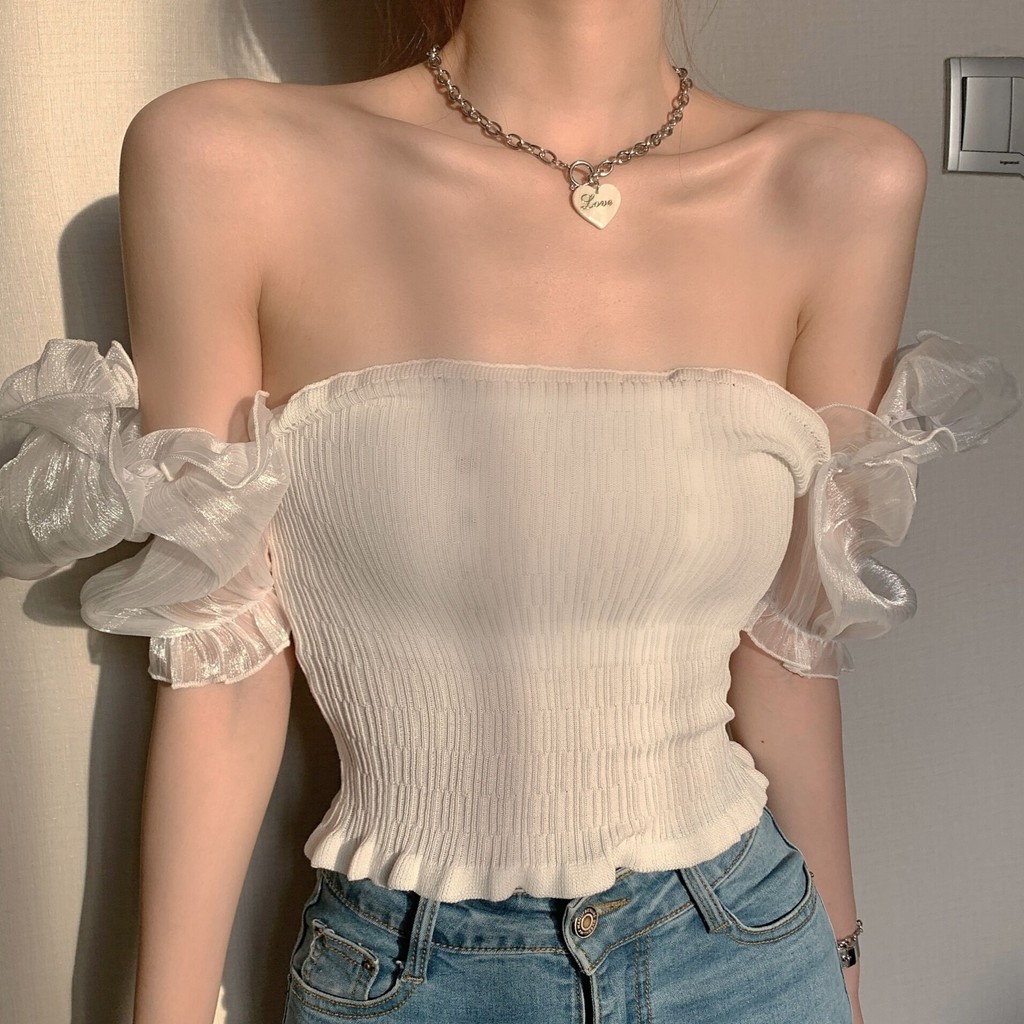 Áo croptop tay bồng xinh xắn nhẹ nhàng thiếu nữ mùa hè_áo xinh ulzzang áo kiểu