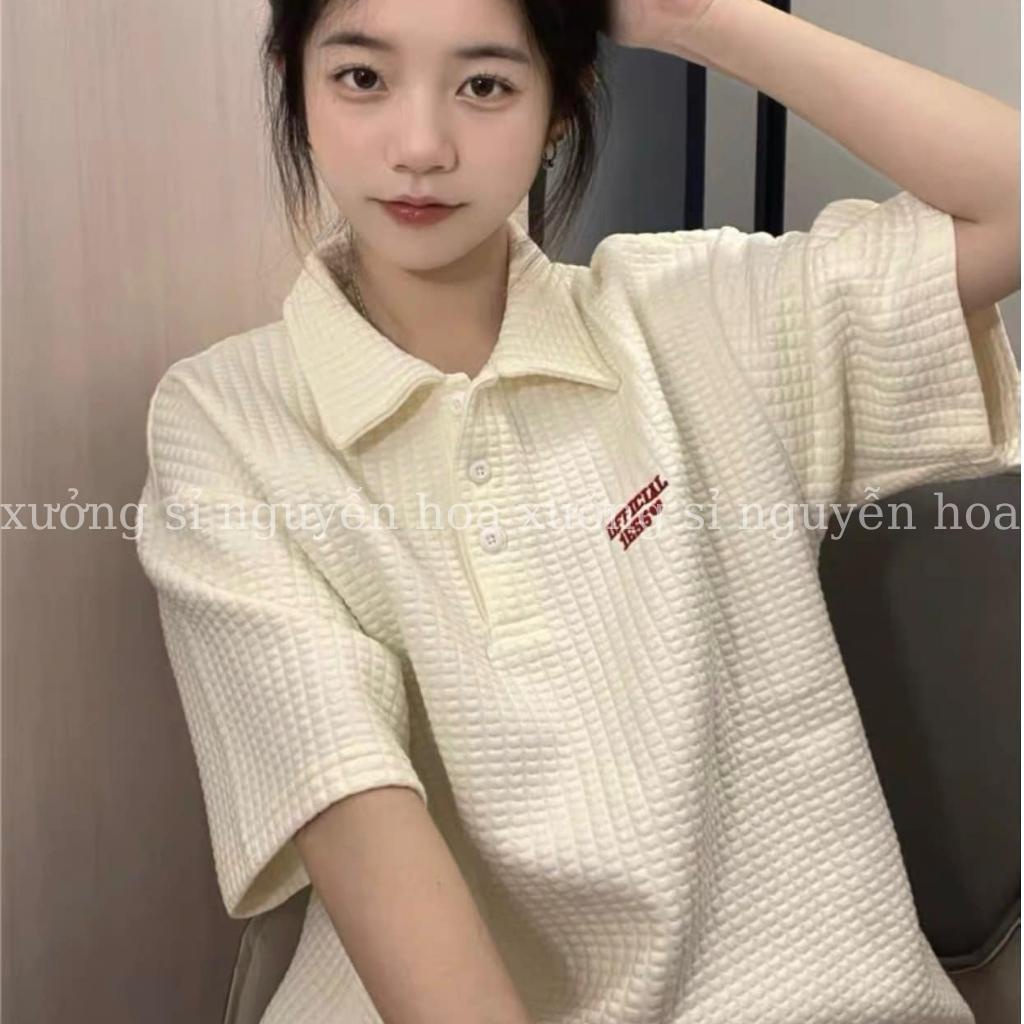 Áo polo thun xốp thêu chữ form dáng rộng unisex nam nữ mặc được phong cách hàn quốc trẻ trung năng động