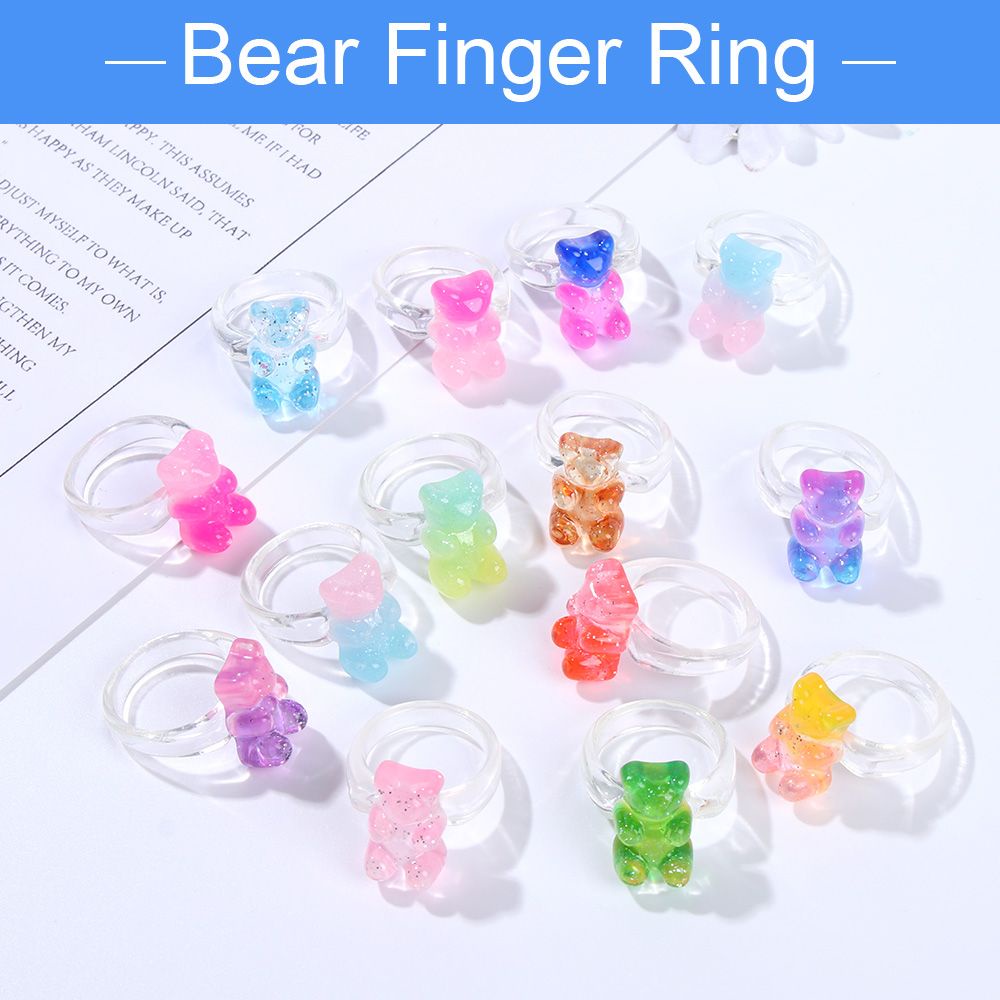 Nhẫn acrylic trong suốt hình gấu nhiều màu sắc thời trang cho nữ