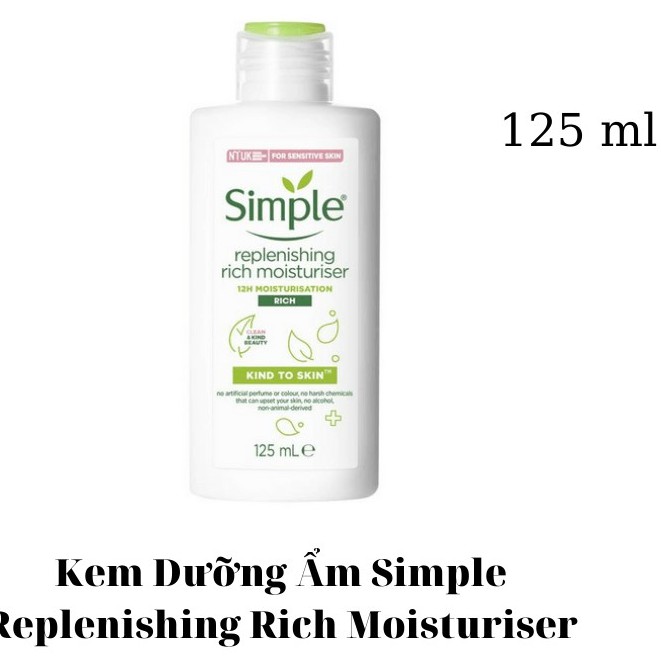 Simple - Kem Dưỡng Ẩm Cho Da Khô - Da Hỗn Hợp Simple Kind To Skin Replenishing Moisturiser 125ml