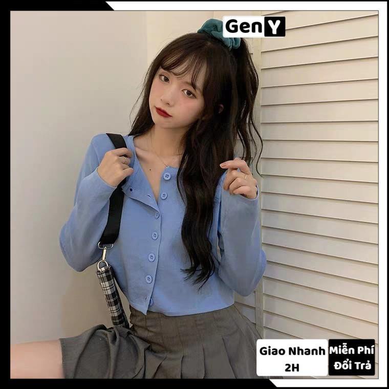 Áo Croptop Dài Tay Nữ GenY Chất Borip Lụa Mềm Mịn Form Rộng Siêu Xinh