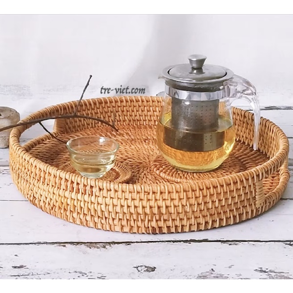 Khay Mây Tròn Lớn 30cm/ 35cm Trang Trí Bàn Ăn - Rattan Tray | Tre Việt