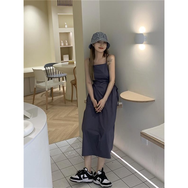 [MURIOKI] Đầm Hở Lưng Màu Sắc Tinh Khiết Phong Cách Hàn Quốc 2022 Cho Nữ