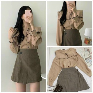 SET ÁO SƠ MI KÈM CHÂN VÁY CARO (XẢ KHO KÈM ẢNH THẬT 100%)
