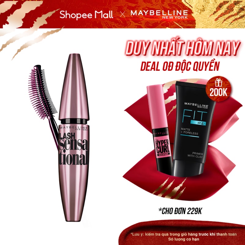 Mascara Dài Mi & Tơi Mi Tự Nhiên Maybelline New York Lash Sensational Waterproof Chuốt Mi Không Lem Không Trôi 10ml