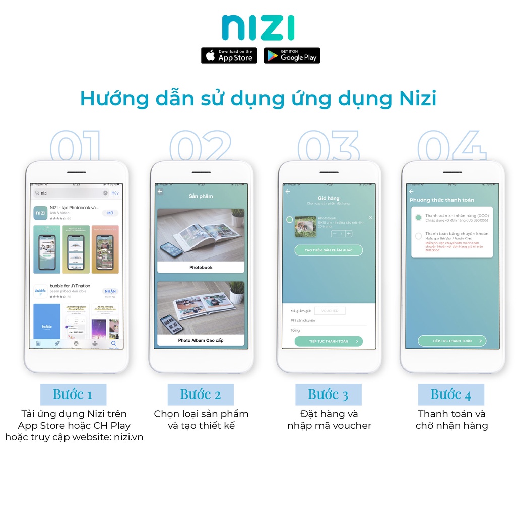 In sách ảnh theo yêu cầu bìa cứng 20 trang 30 x 30cm - In 4K siêu nét trên app NIZI