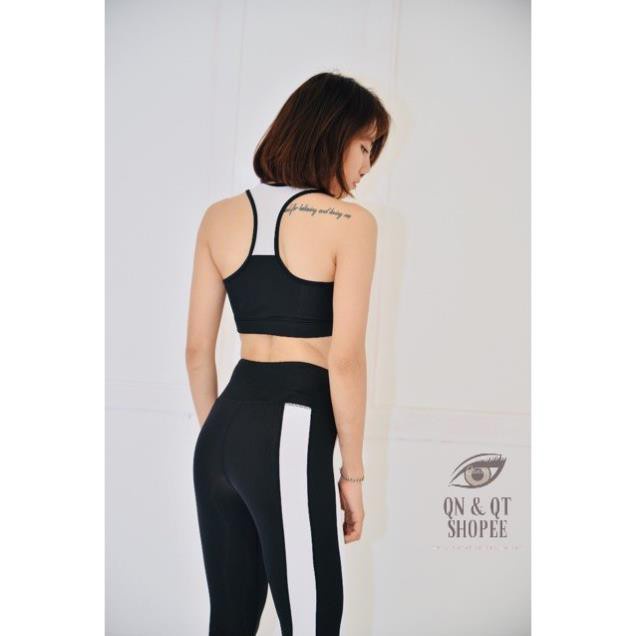 Đồ bộ tập Gym nữ, Yoga, Aerobic màu trắng phối đen có mút hàng chính hãng NX -p9