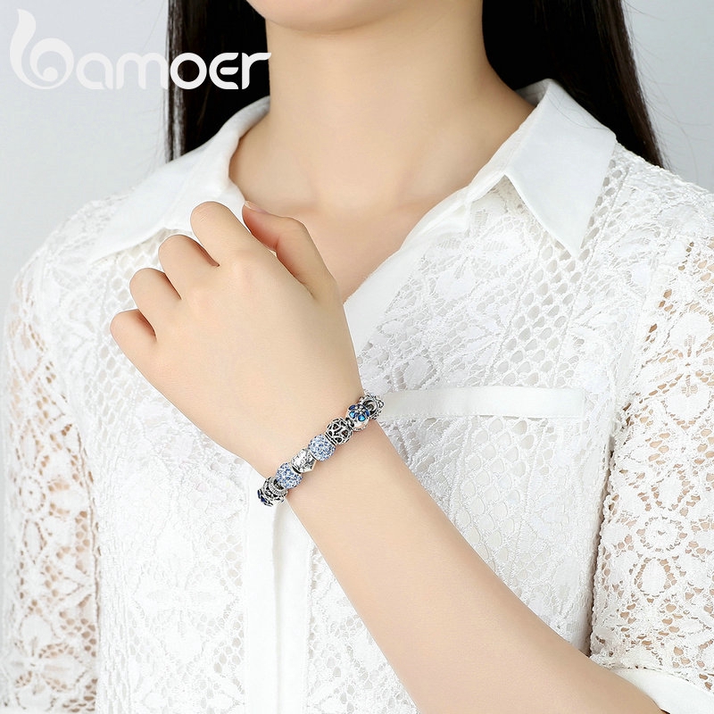 Vòng đeo tay Bamoer PA1455 đính hạt thủy tinh có 4 màu sắc dùng làm quà tặng trang sức thời trang cho nữ