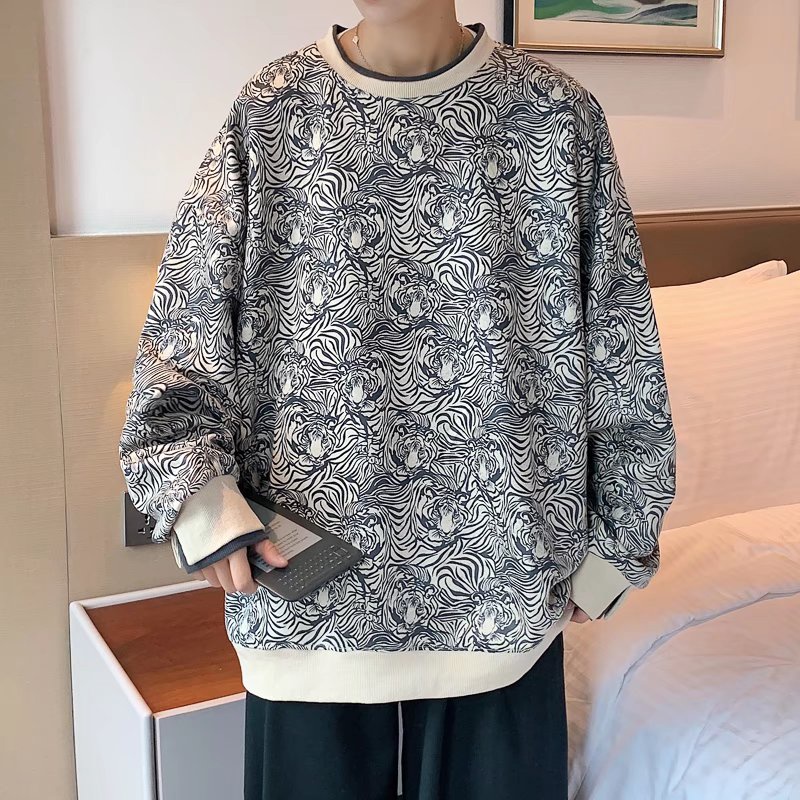 Áo Sweater Nam Giả Hai Lớp Cổ Tròn In Họa Tiết Vintage Thời Trang Cho Nữ Fashion Áo Len Nam Hai Mảnh Giả Bigsize Áo Dài Tay Unisex