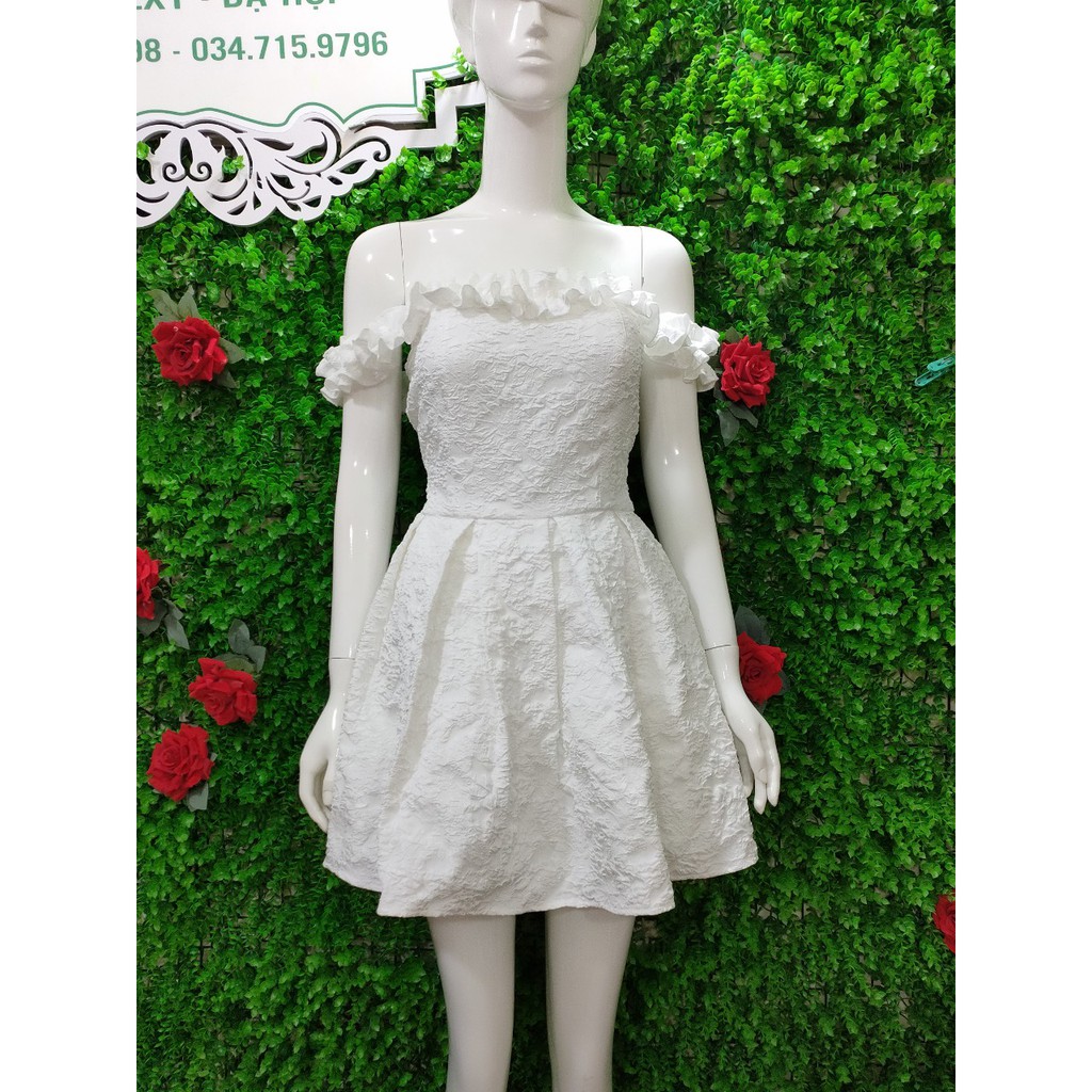[Mã SKAMFSW175 giảm 10K đơn 50K] Đầm dự tiệc trễ vai , chân váy xếp ly hộp chất gấm xốp hoa ly 3D. Váy đẹp dự tiệc,