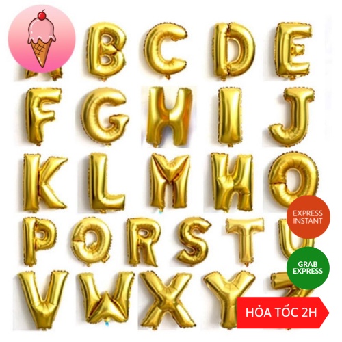 Bóng Chữ Cái Tông Màu Vàng Gold Size 16 Inch 40CM Loại 1 Trang Trí Sinh Nhật - K121