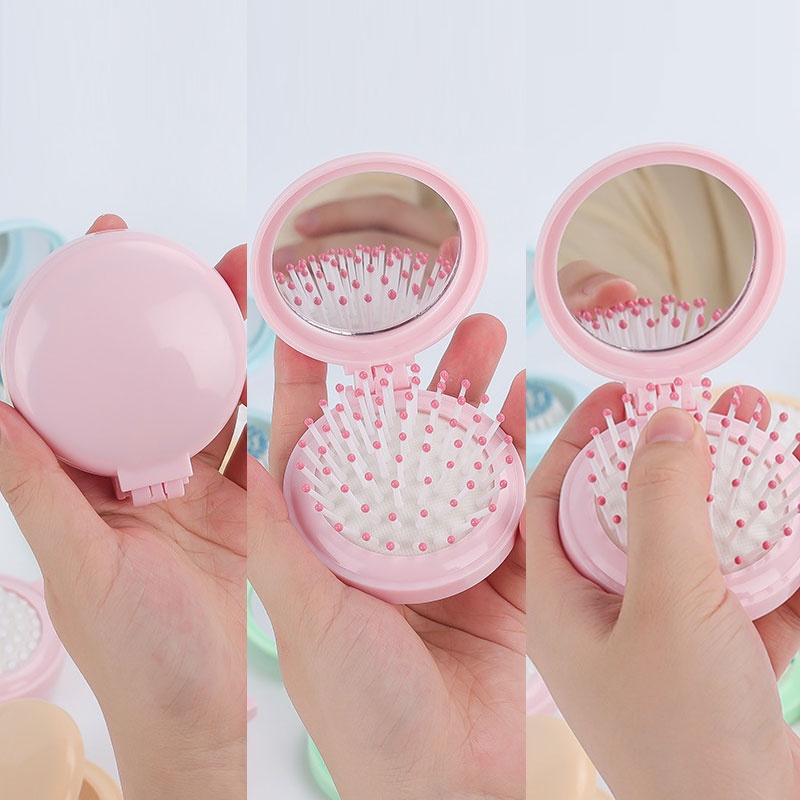 Lược Chải Tóc Mát Xa Da Đầu Kèm Gương Gấp Gọn Linh Hoạt Họa Tiết Hoạt Hình Dễ Thương