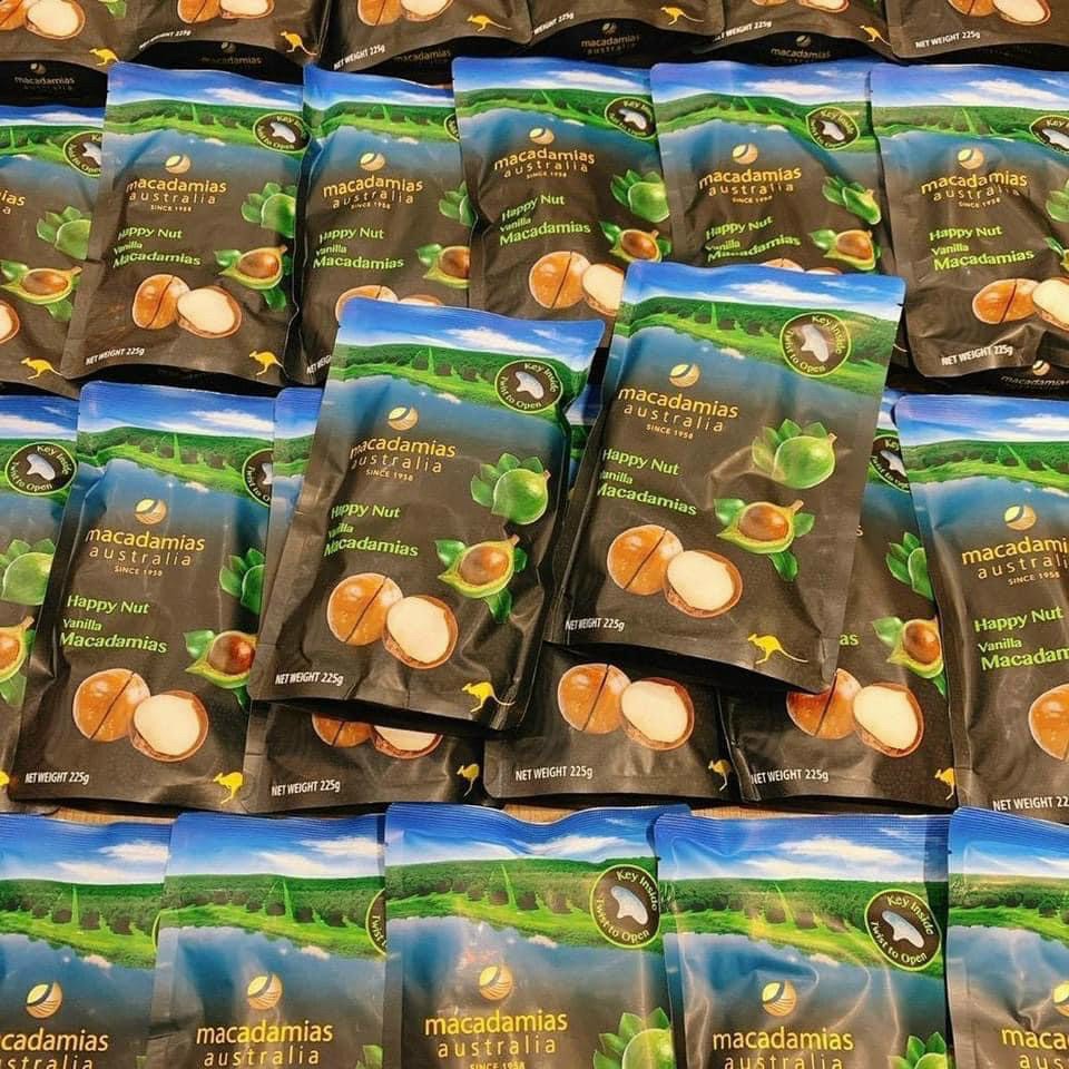 Hạt Macca Úc Cao cấp Happy Nut Vanilla - Bịch 225gr - Date 2025