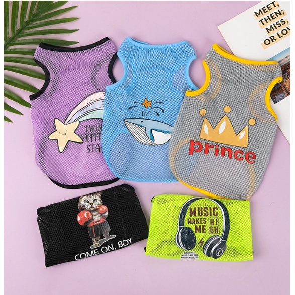 Áo chó mèo thú cưng Hoodie vải lưới thoáng khí nhanh khô in hoạt hình dễ thương
